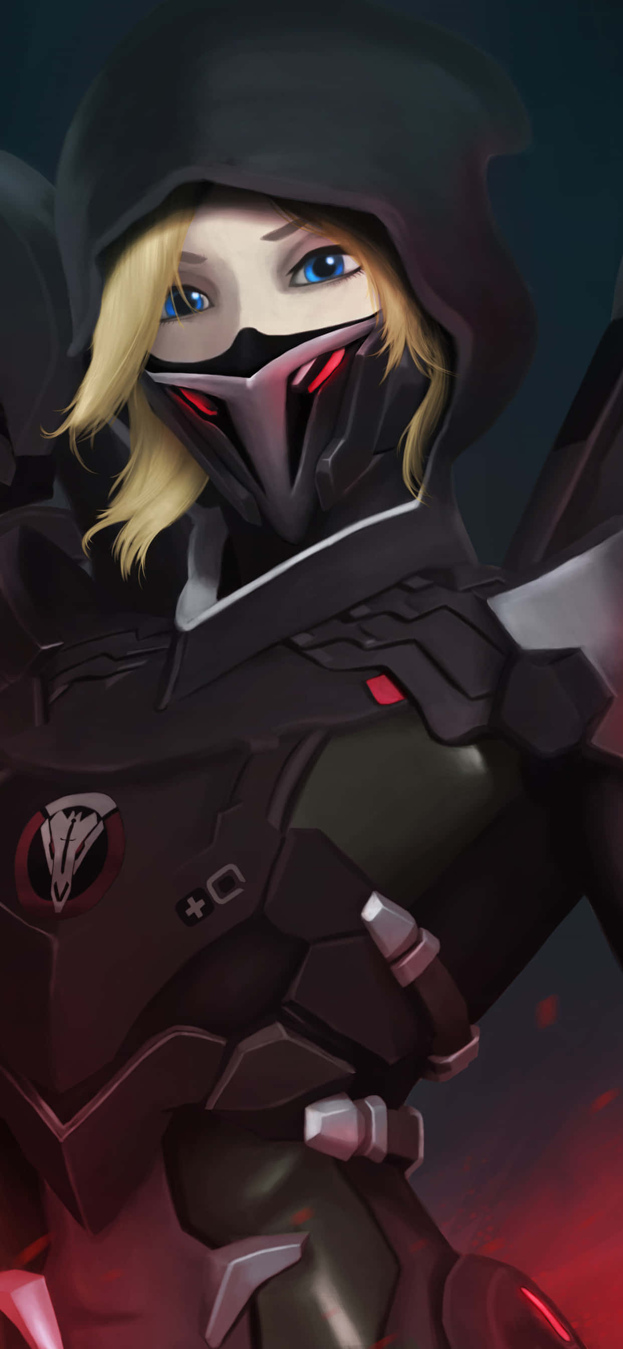 iPhone Xs Max Overwatch बैकग्राउंड Mercy ब्लैक हूडी वॉलपेपर