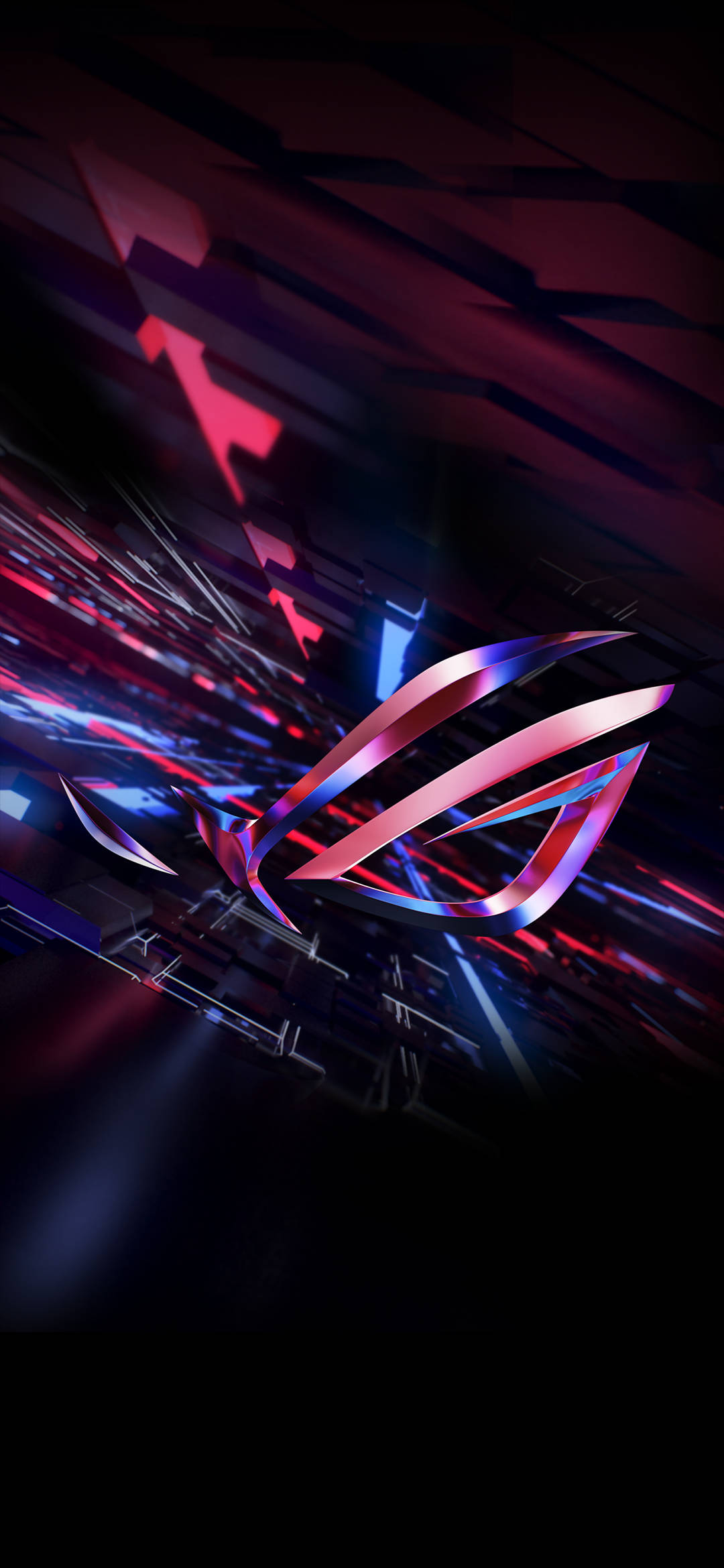 आकर्षक लाल 3D Asus ROG फोन चमकते लोगो के साथ वॉलपेपर