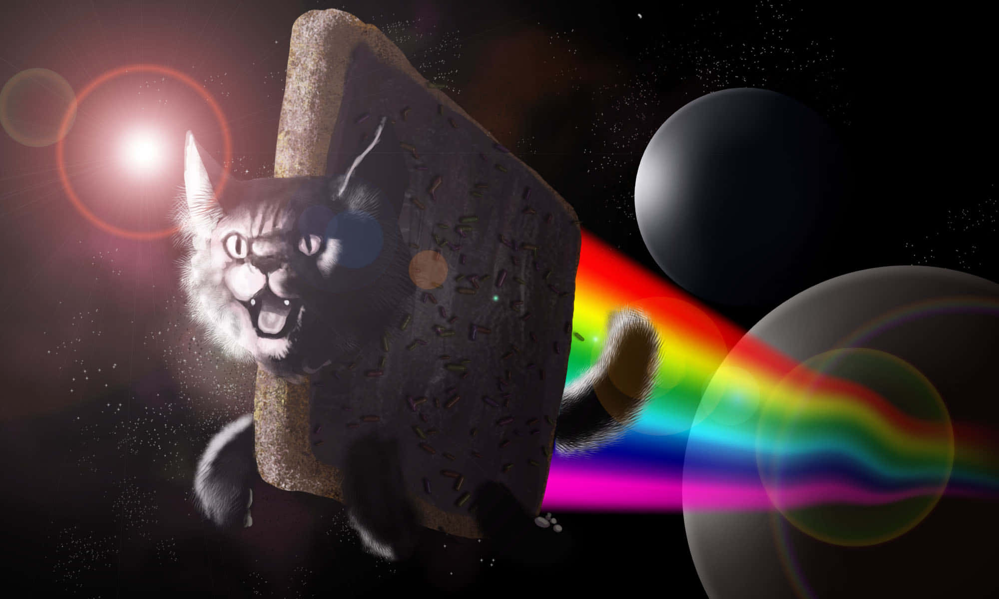 उड़ता हुआ Nyan Cat मीम लैपटॉप वॉलपेपर