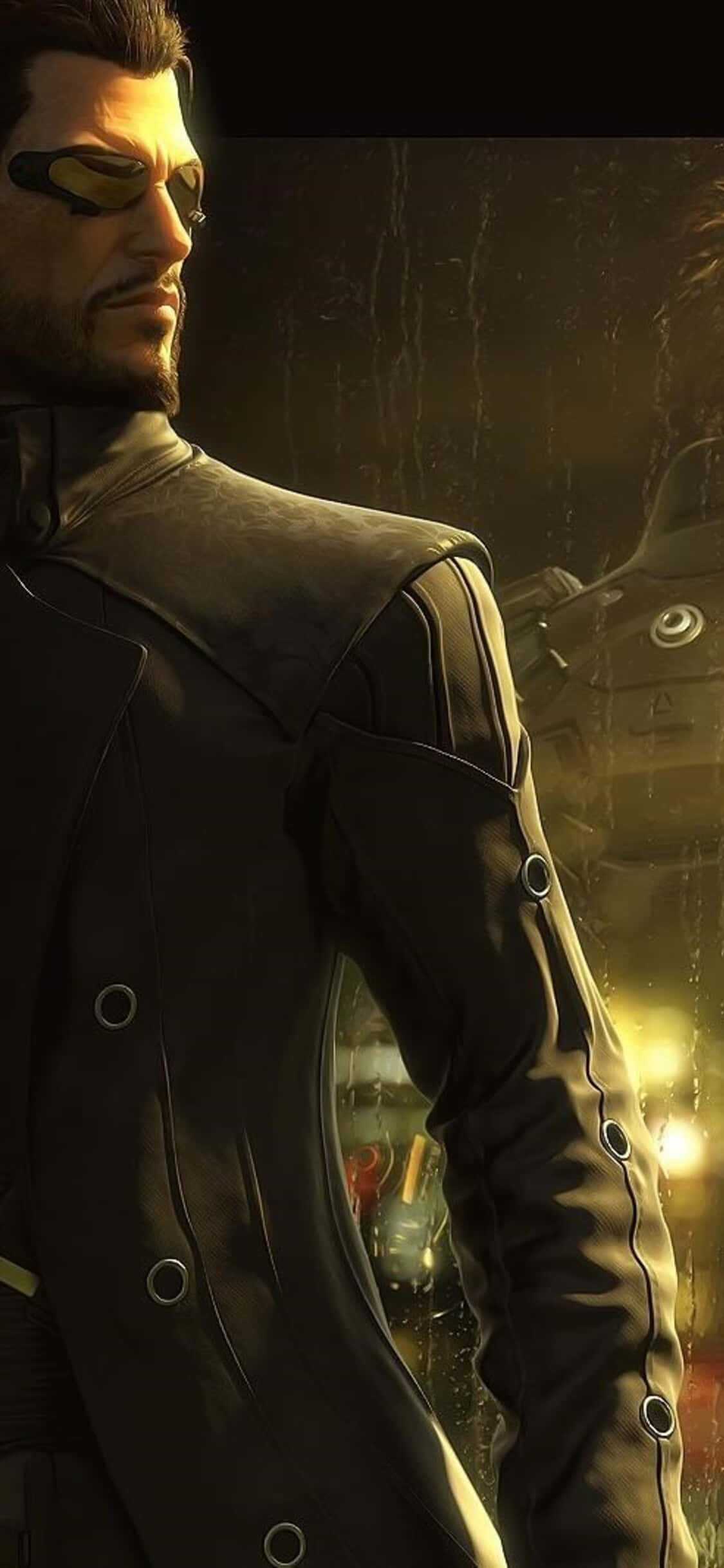 एक काली जैकेट में एक आदमी एक इमारत के सामने खड़ा है वॉलपेपर