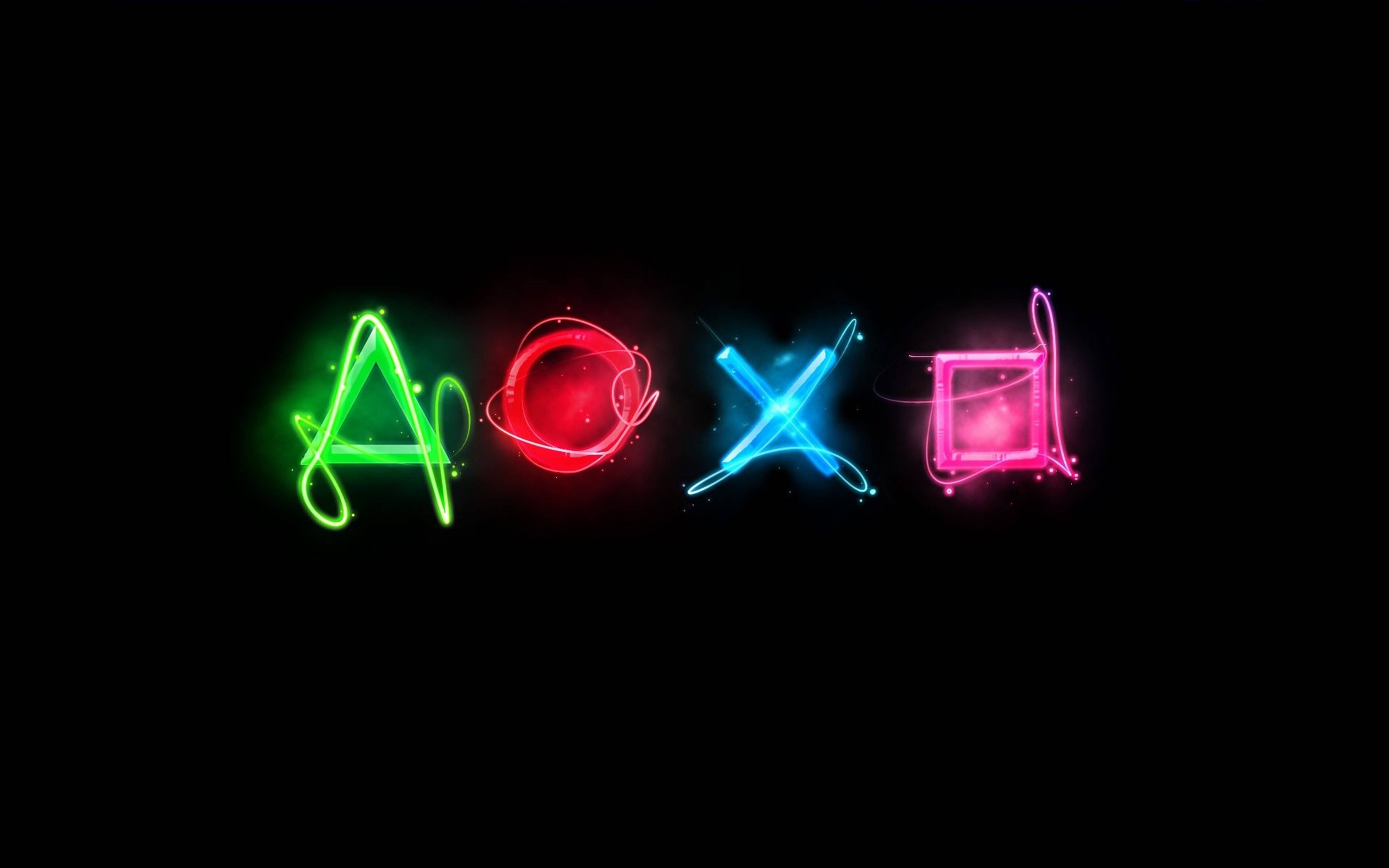 एक्शन बटन लोगो नियॉन डिज़ाइन के साथ 4K PS4 वॉलपेपर