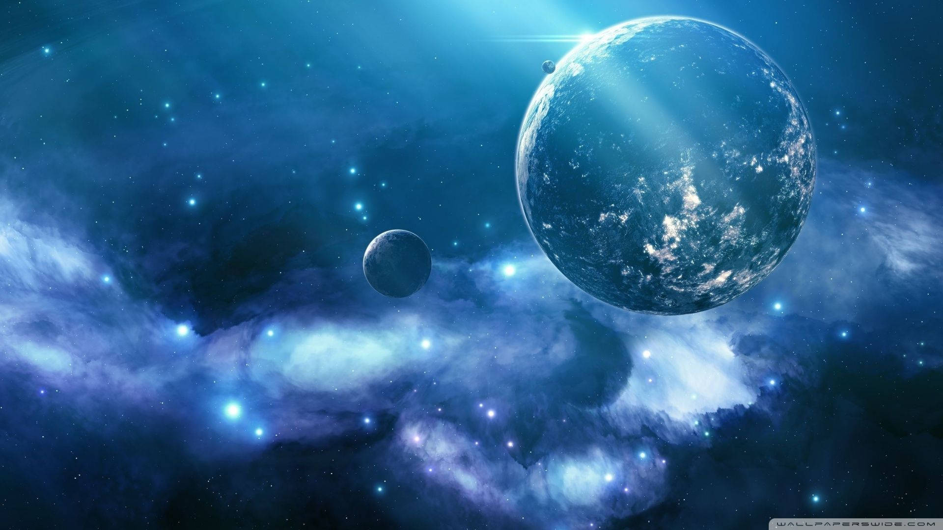 नीली आकाशगंगा में नीले टिमटिमाते तारों के साथ दिव्य गोलाकार पिंड, Galaxy HD वॉलपेपर — आकाशगंगा वॉलपेपर
