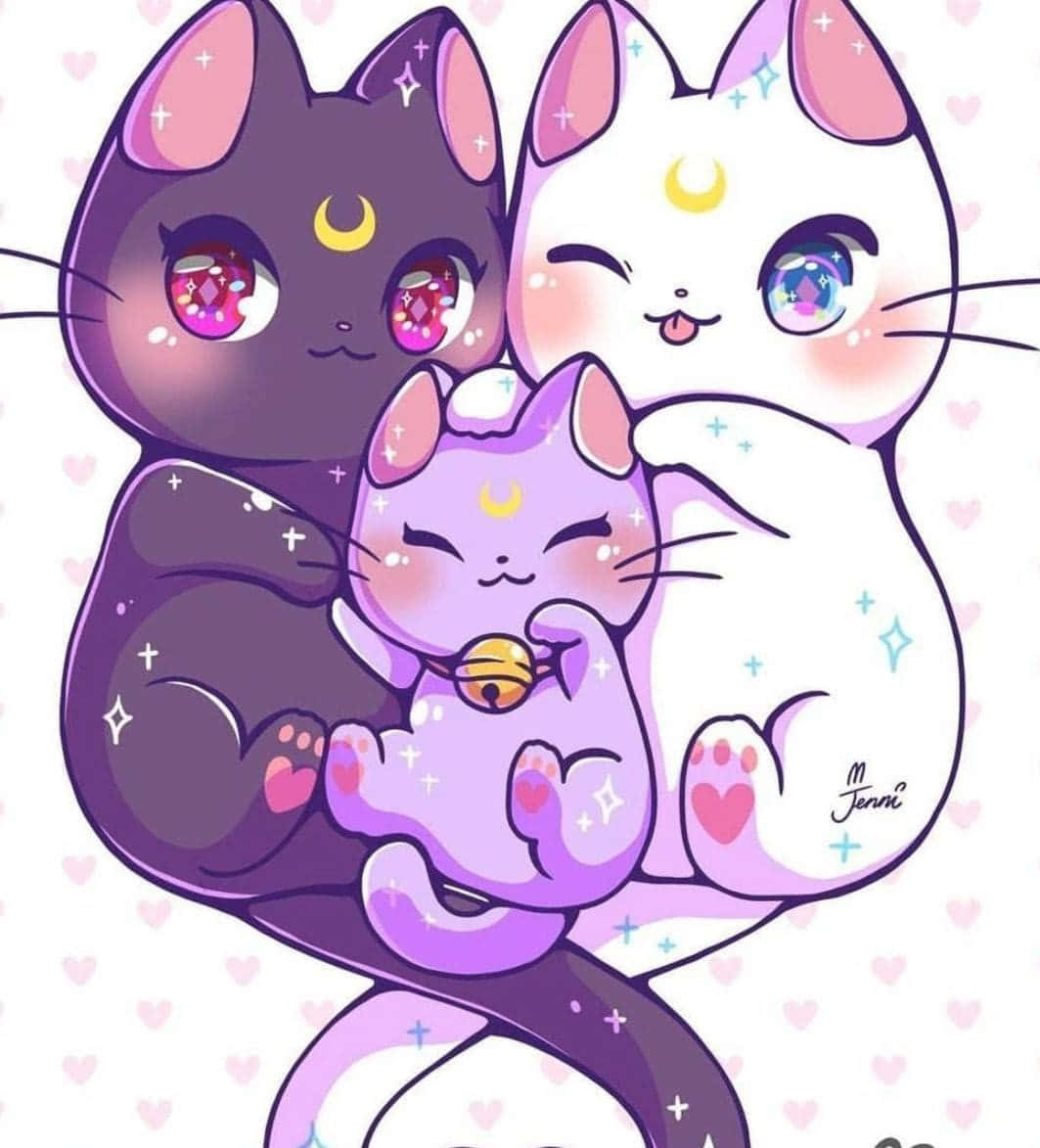 खुश एनिमे बिल्ली वॉलपेपर