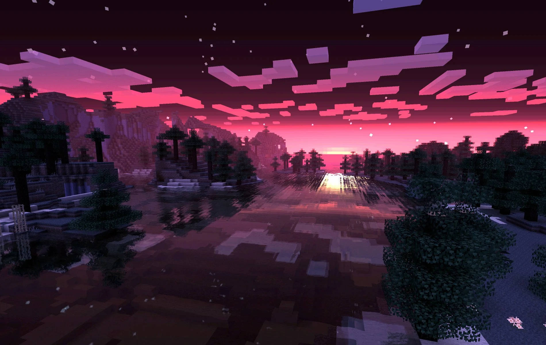 खूबसूरत Minecraft गुलाबी आसमान — माइनक्राफ्ट वॉलपेपर