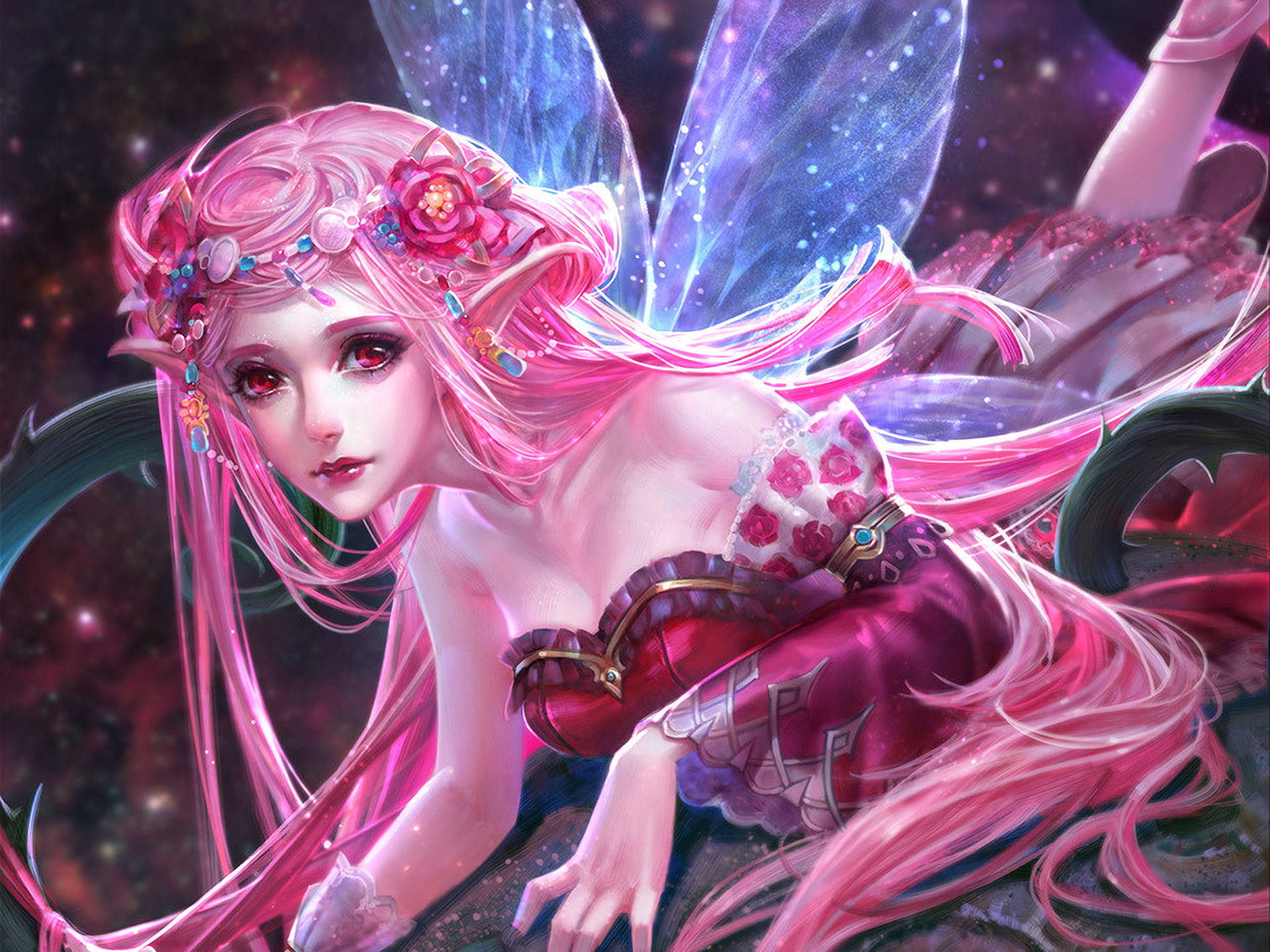 गुलाबी परी डिजिटल ड्राइंग वॉलपेपर