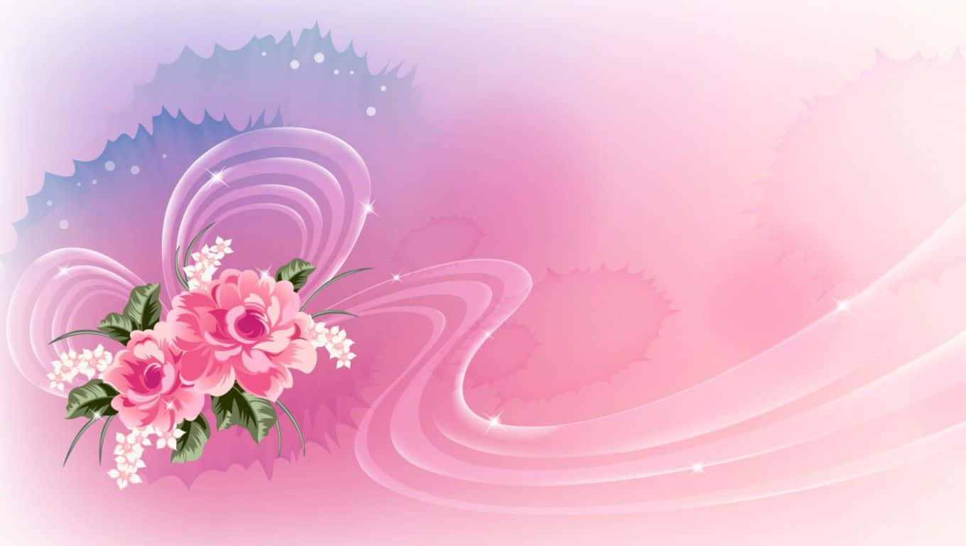 गुलाबी पृष्ठभूमि पर फूल और लहरें वॉलपेपर