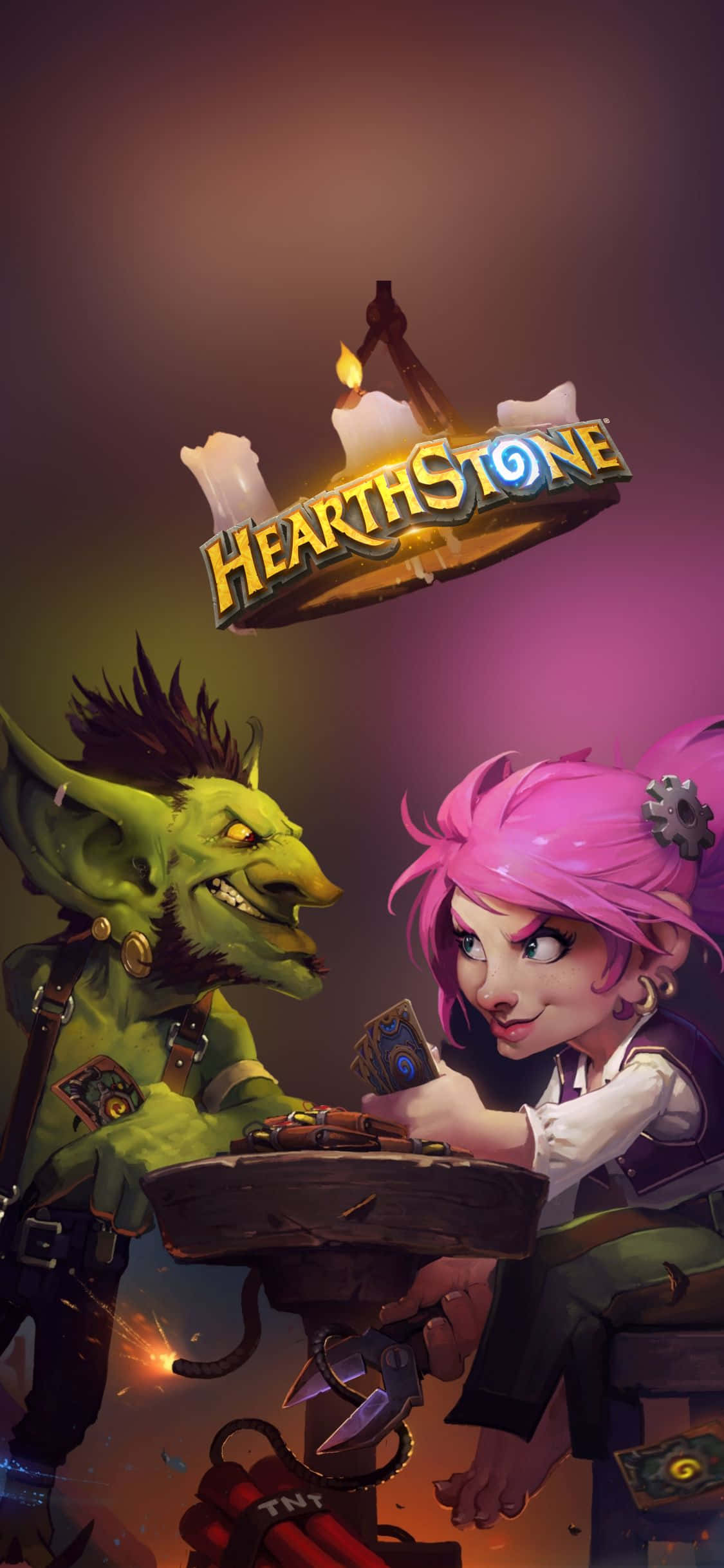 Goblin और Gnome खेलते हुए iPhone XS Hearthstone पृष्ठभूमि वॉलपेपर
