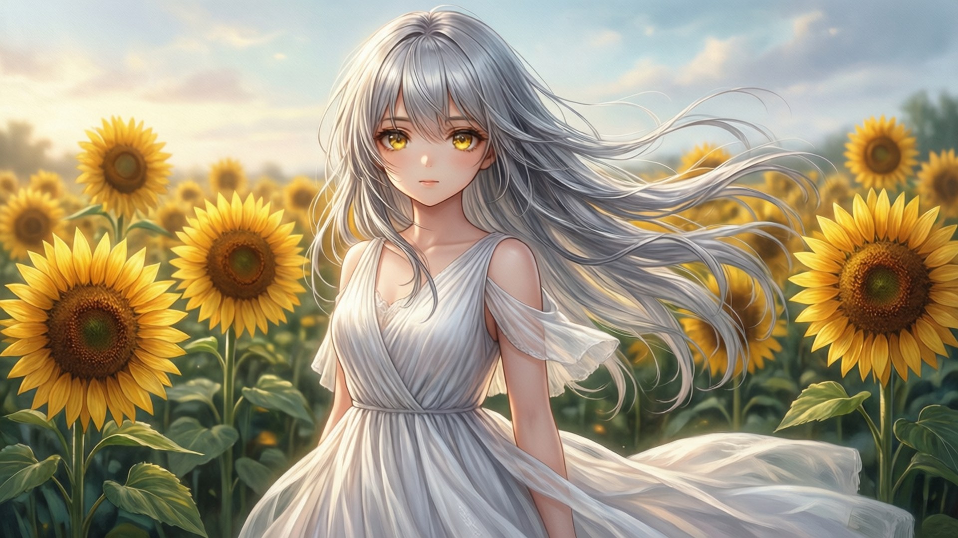 चांदी के बालों वाला सूरजमुखी का खेत वॉलपेपर