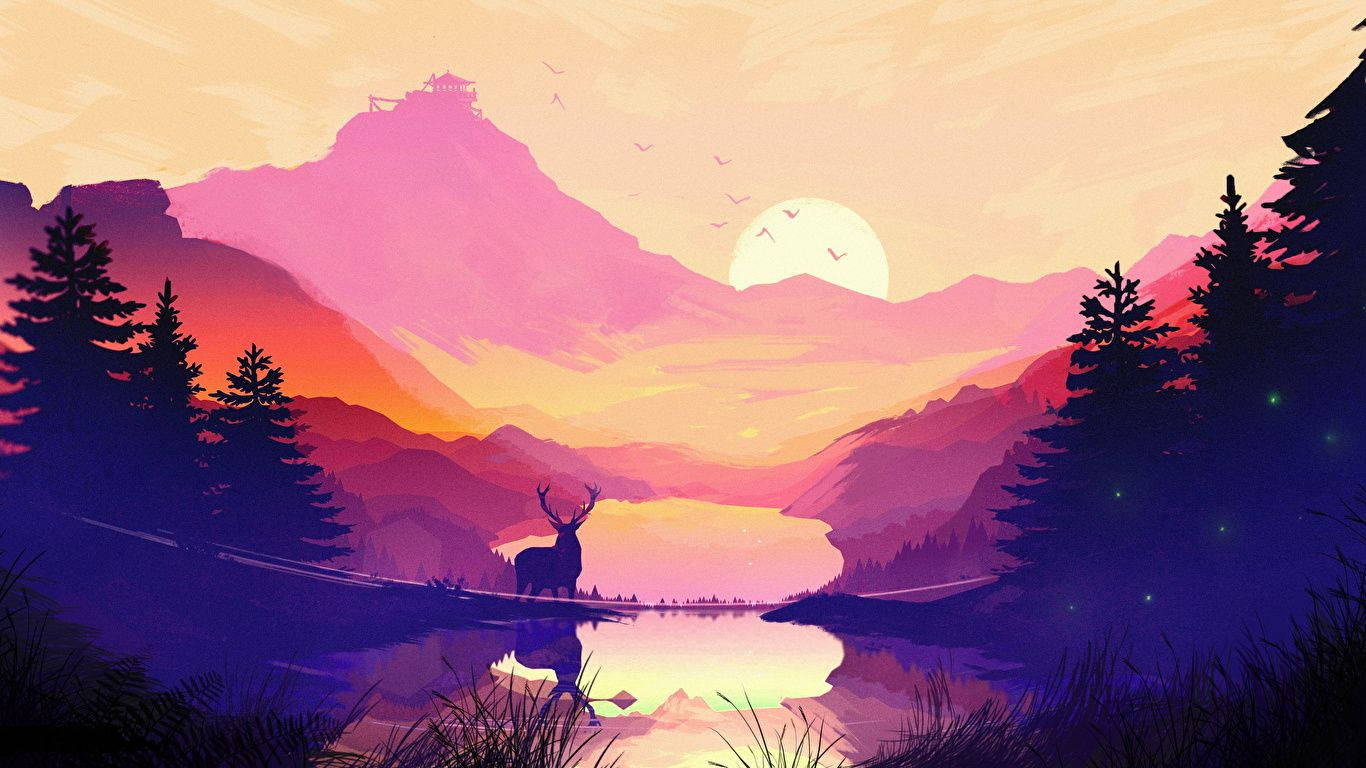 जंगल में एक हिरण का शांत और भव्य दृश्य वॉलपेपर