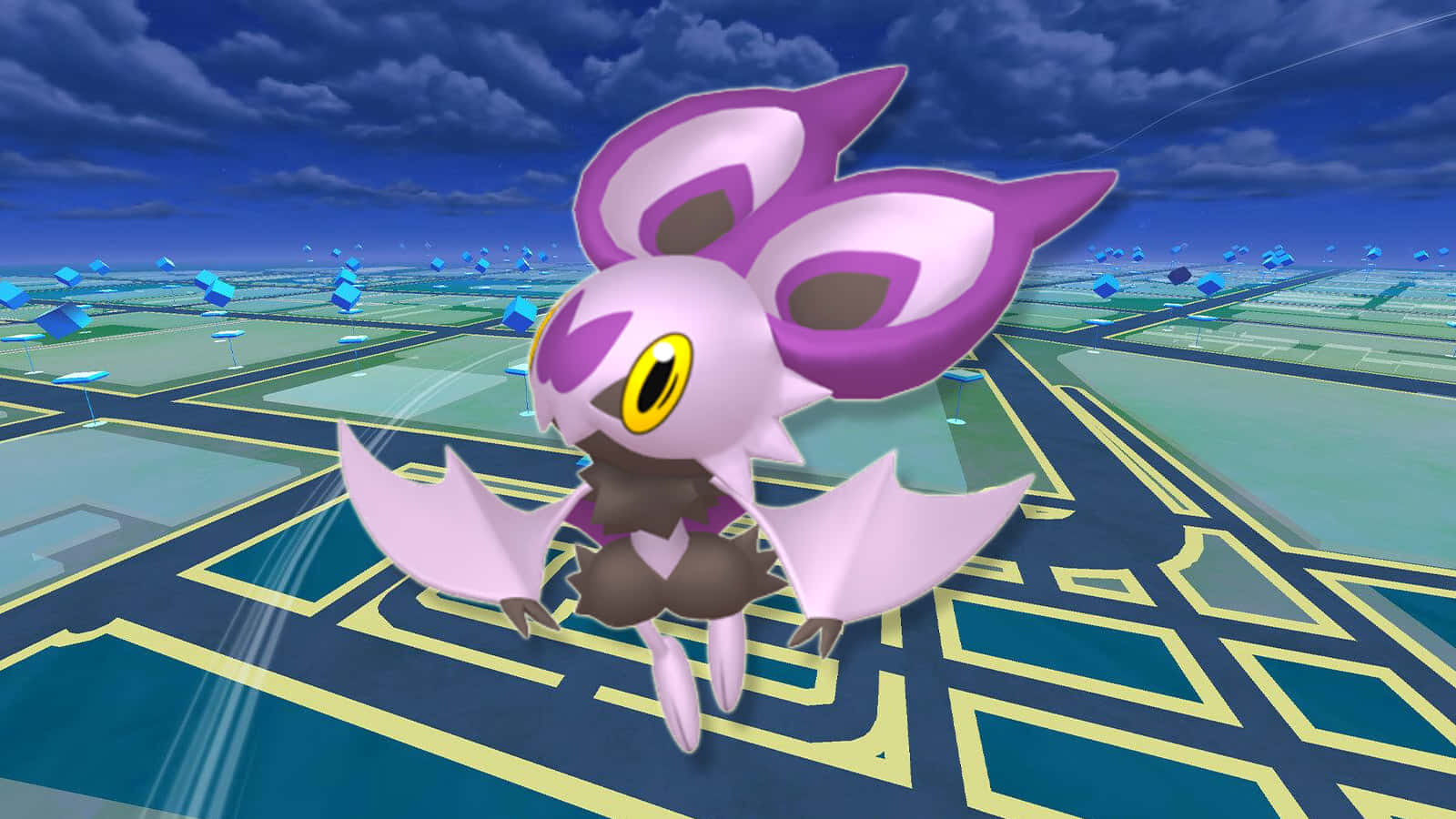 डिजिटल डोमेन में गेम मैप के ऊपर उड़ता नोइबैट वॉलपेपर