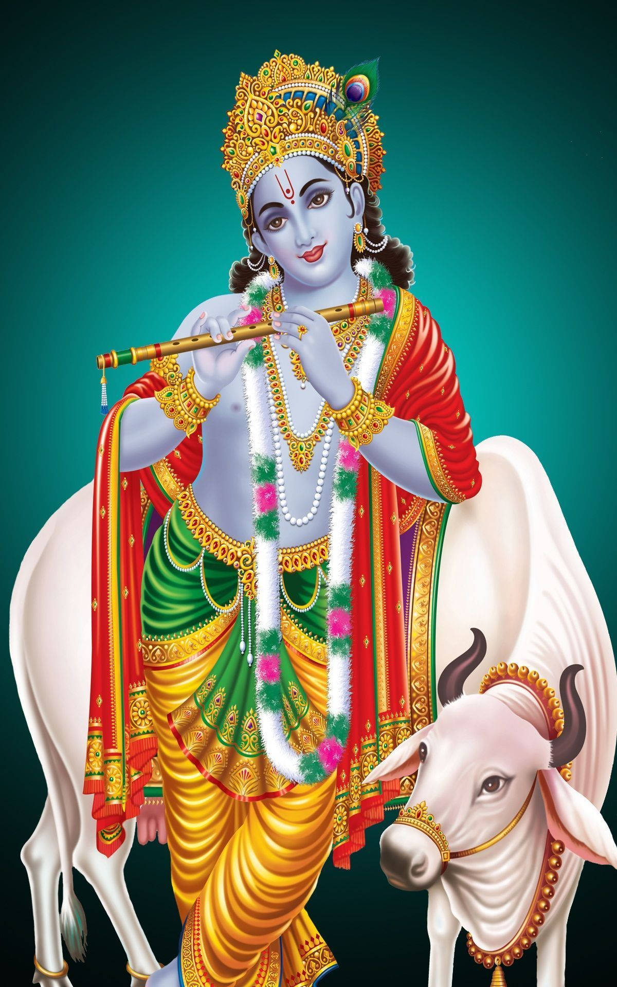 दिव्य कृष्ण पवित्र गाय के साथ - मोबाइल फ़ोन वॉलपेपर