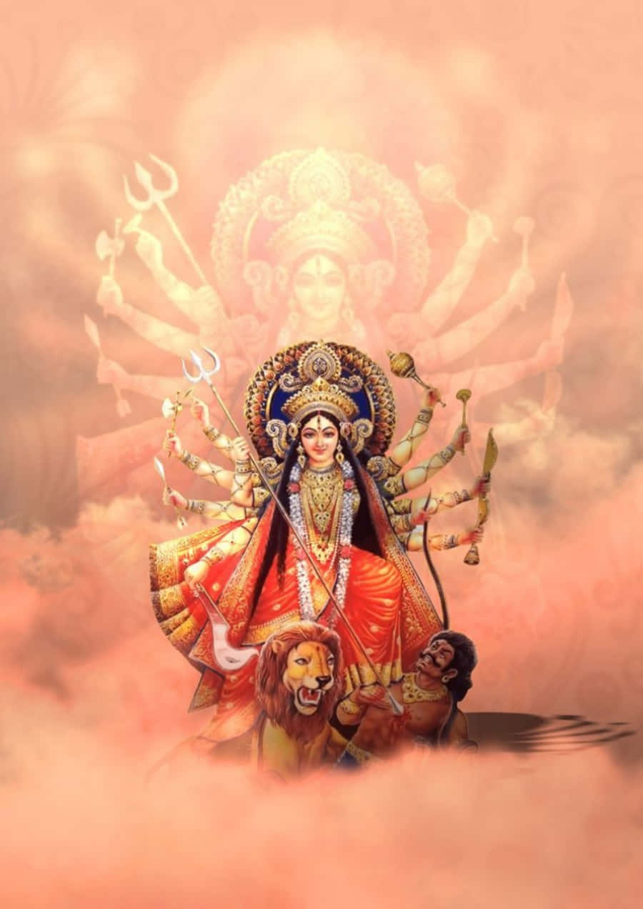 दुर्गा माँ बादलों भरा आसमान चित्र वॉलपेपर