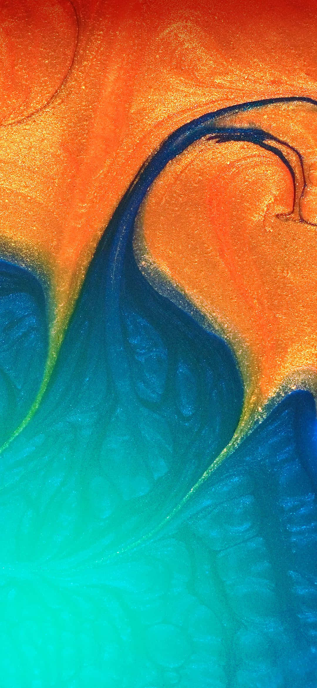 नीले और नारंगी पृष्ठभूमि पर एक रंगीन अमूर्त पेंटिंग वॉलपेपर