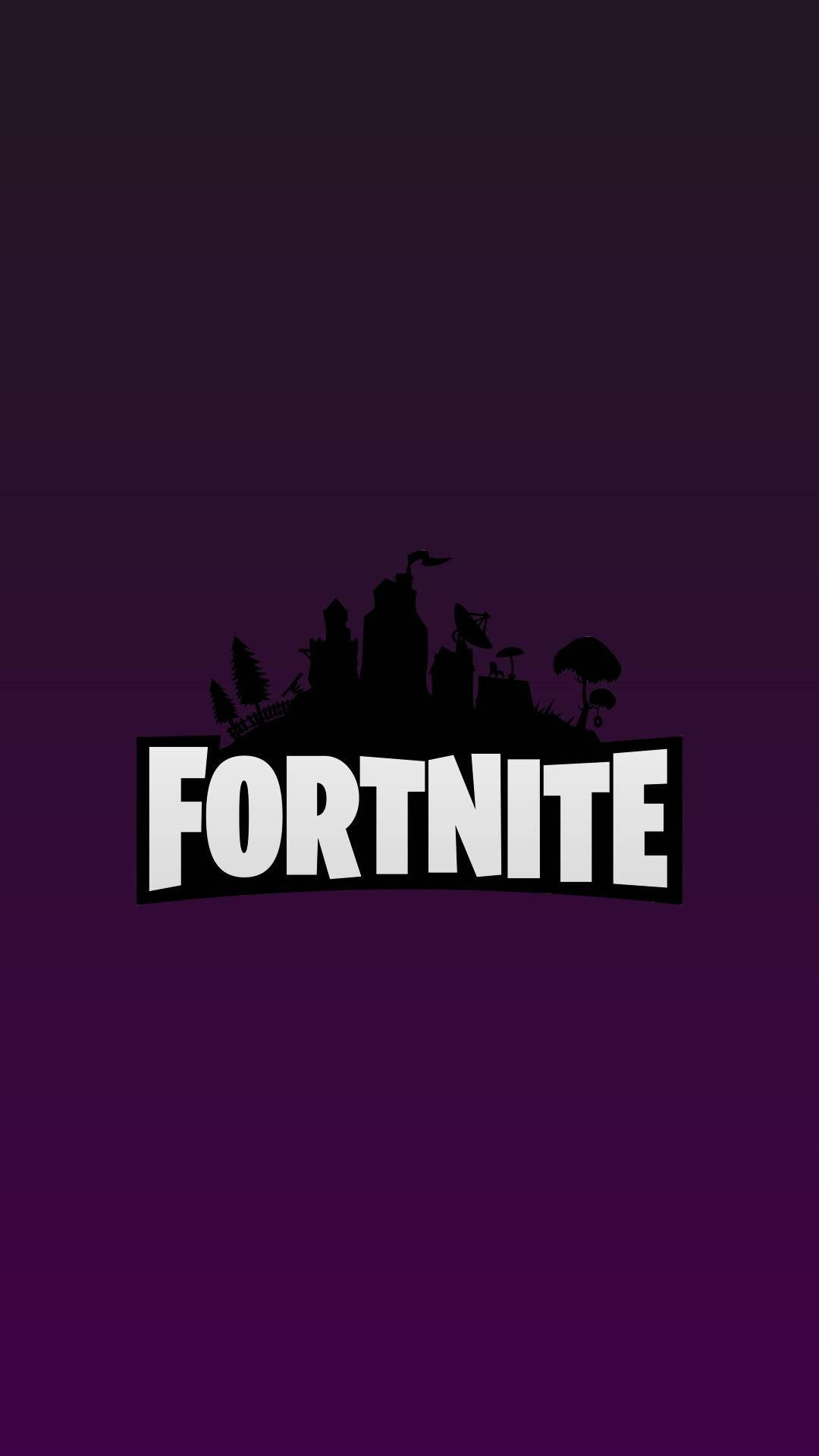 बैंगनी पृष्ठभूमि पर Fortnite लोगो वॉलपेपर।