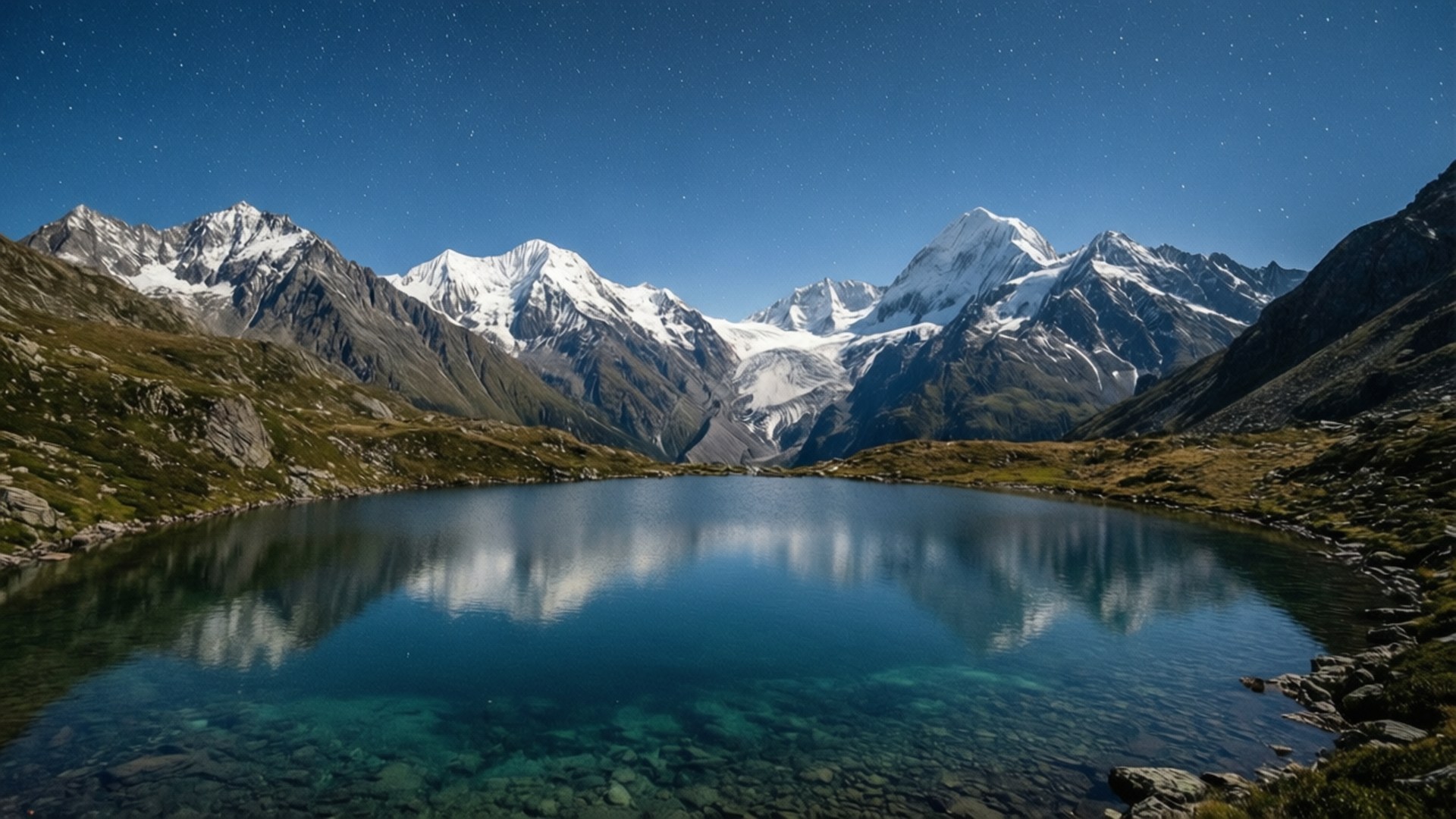 पहाड़ी झील रात वॉलपेपर
