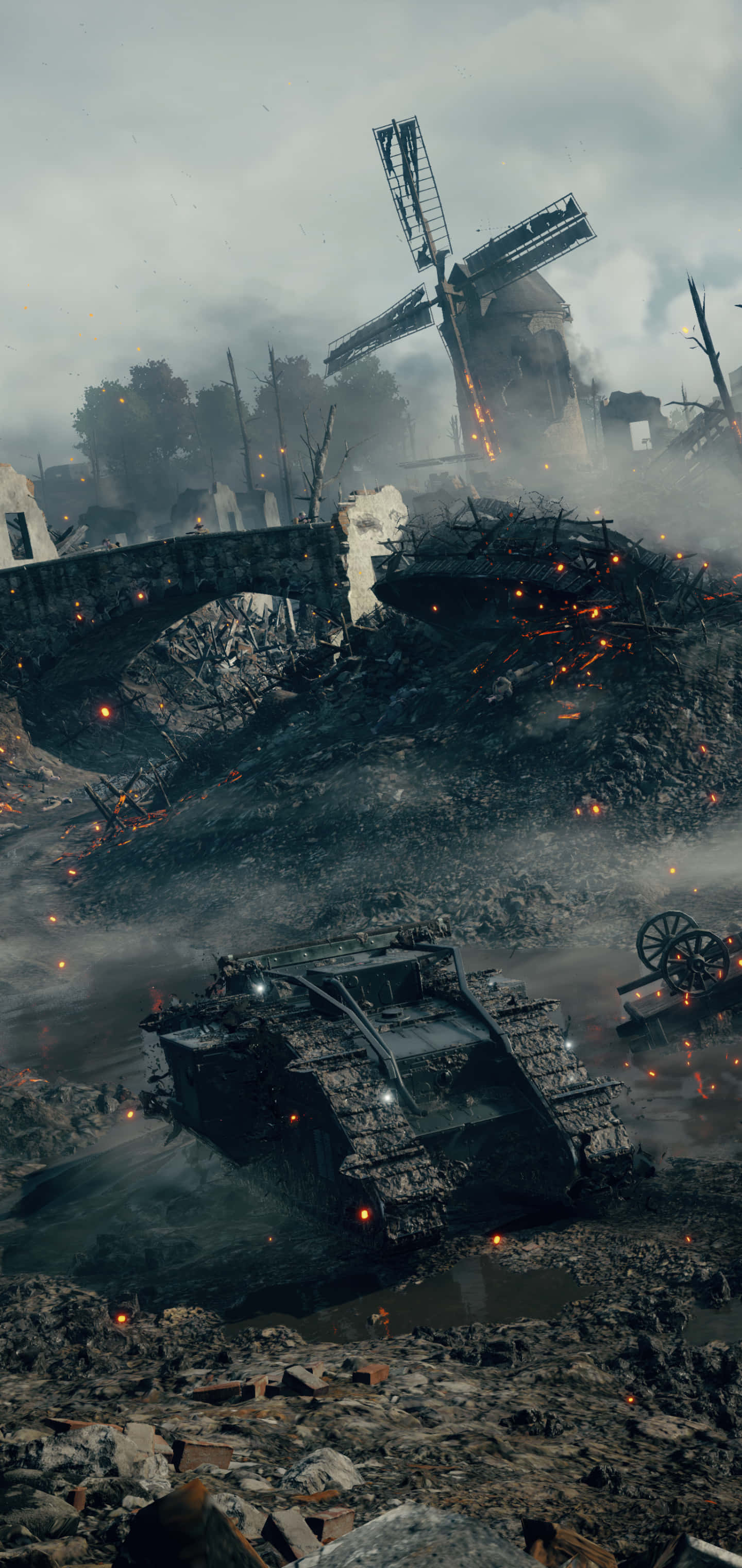 पिक्सेल 3एक्सएल Battlefield 1 पृष्ठभूमि धूम्रपान वातावरण में टैंक वॉलपेपर