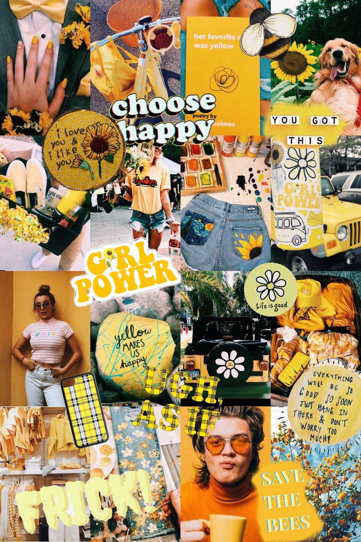 पीली लड़की शक्ति सौंदर्य कोलाज वॉलपेपर