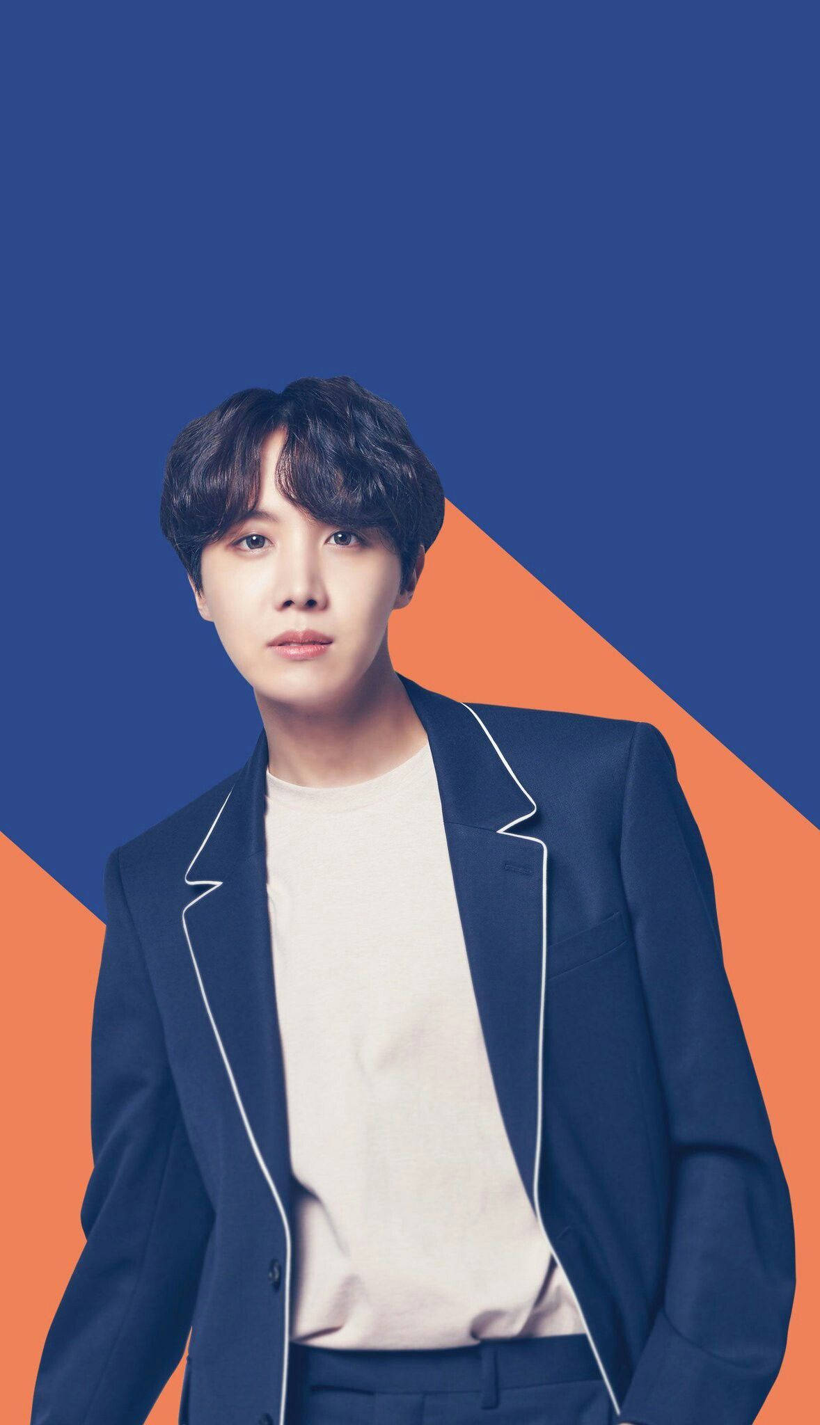 प्यारा BTS J-Hope नीला और नारंगी बैकग्राउंड वॉलपेपर