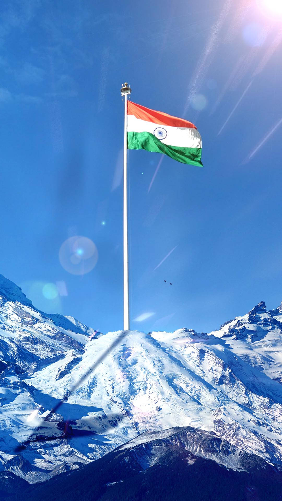 बर्फीले पहाड़ पर भारतीय झंडा मोबाइल — मोबाइल जीआईएफ वॉलपेपर