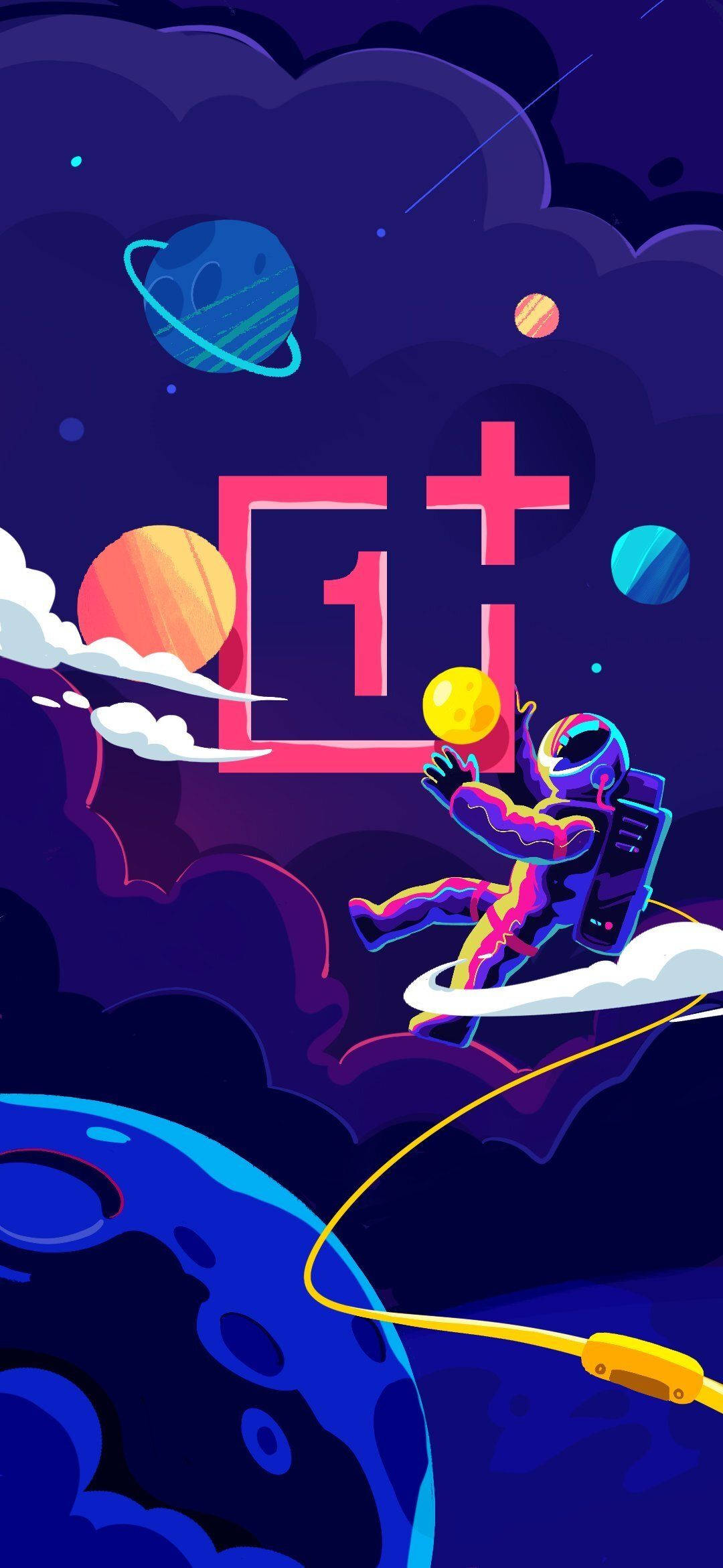 बाहरी अंतरिक्ष में OnePlus 9R लोगो वॉलपेपर