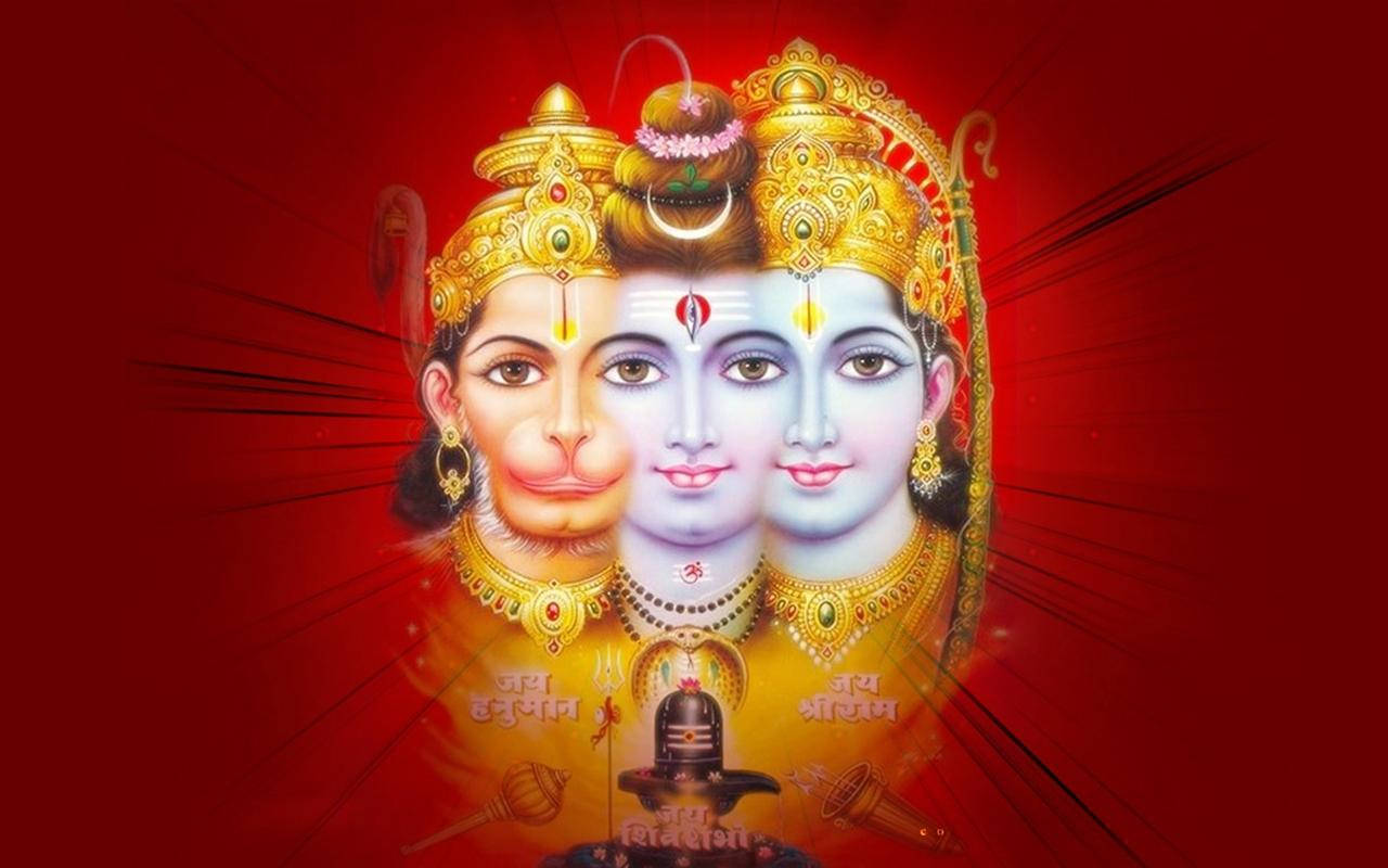 भगवान राम के साथी गहरे लाल कला वॉलपेपर