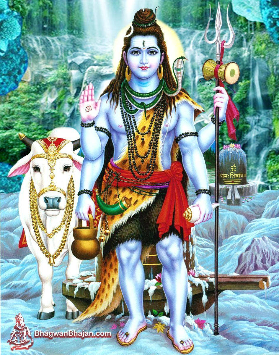 भव्य झरनों के बीच दिव्य शिव शंकर एचडी वॉलपेपर