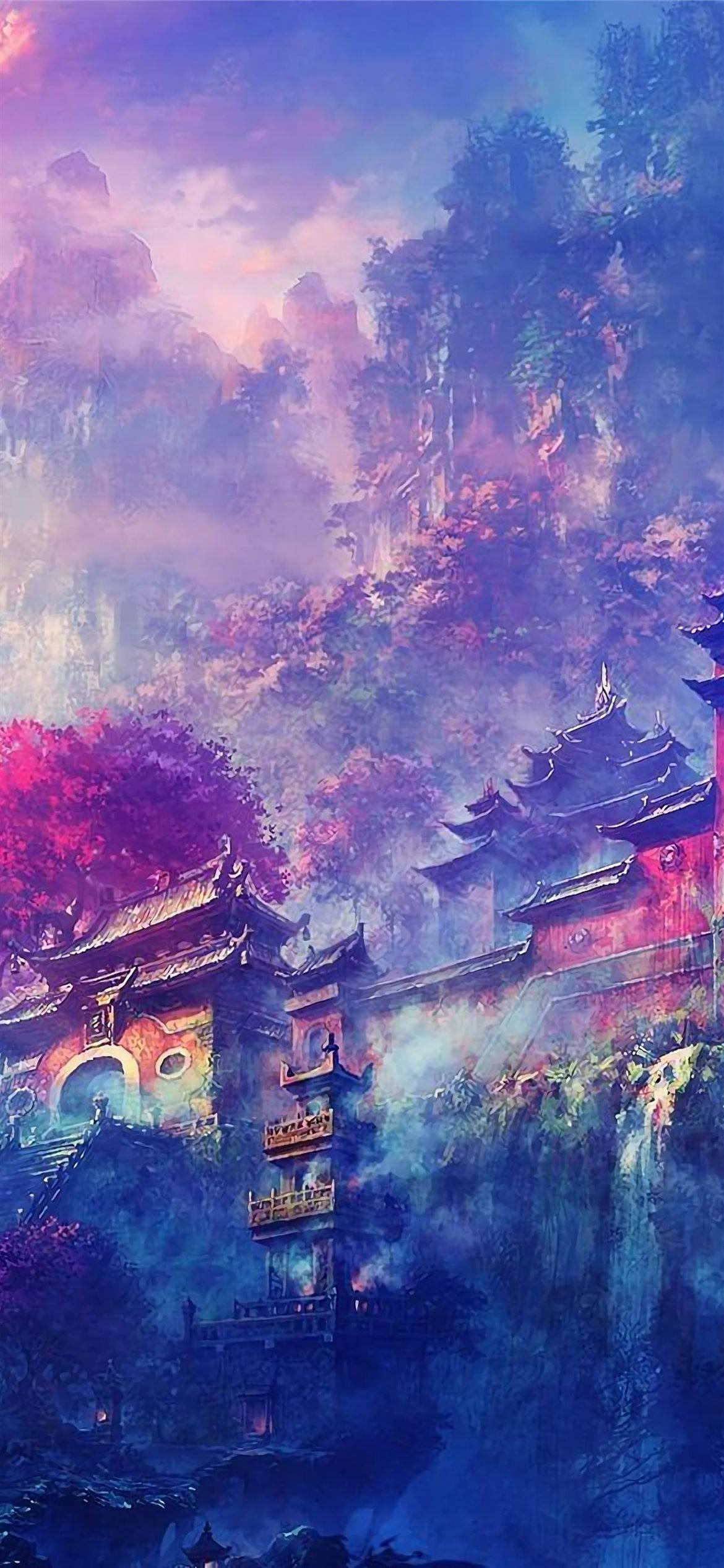 मंदिर बैंगनी एनीमे सौंदर्य वॉलपेपर