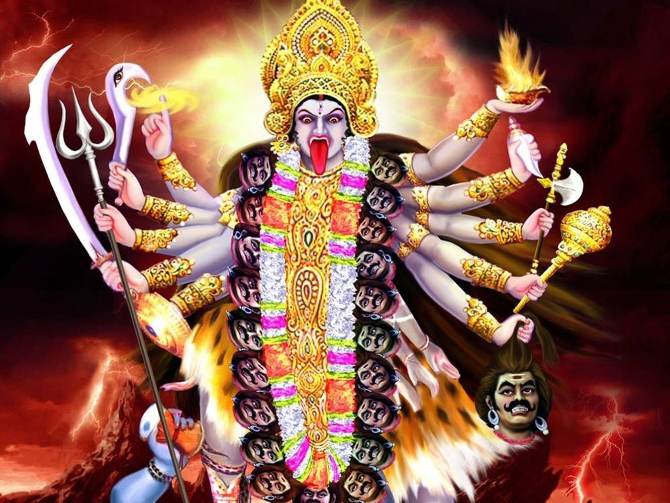 माँ काली अनेक भुजाएँ आग सौंदर्य वॉलपेपर