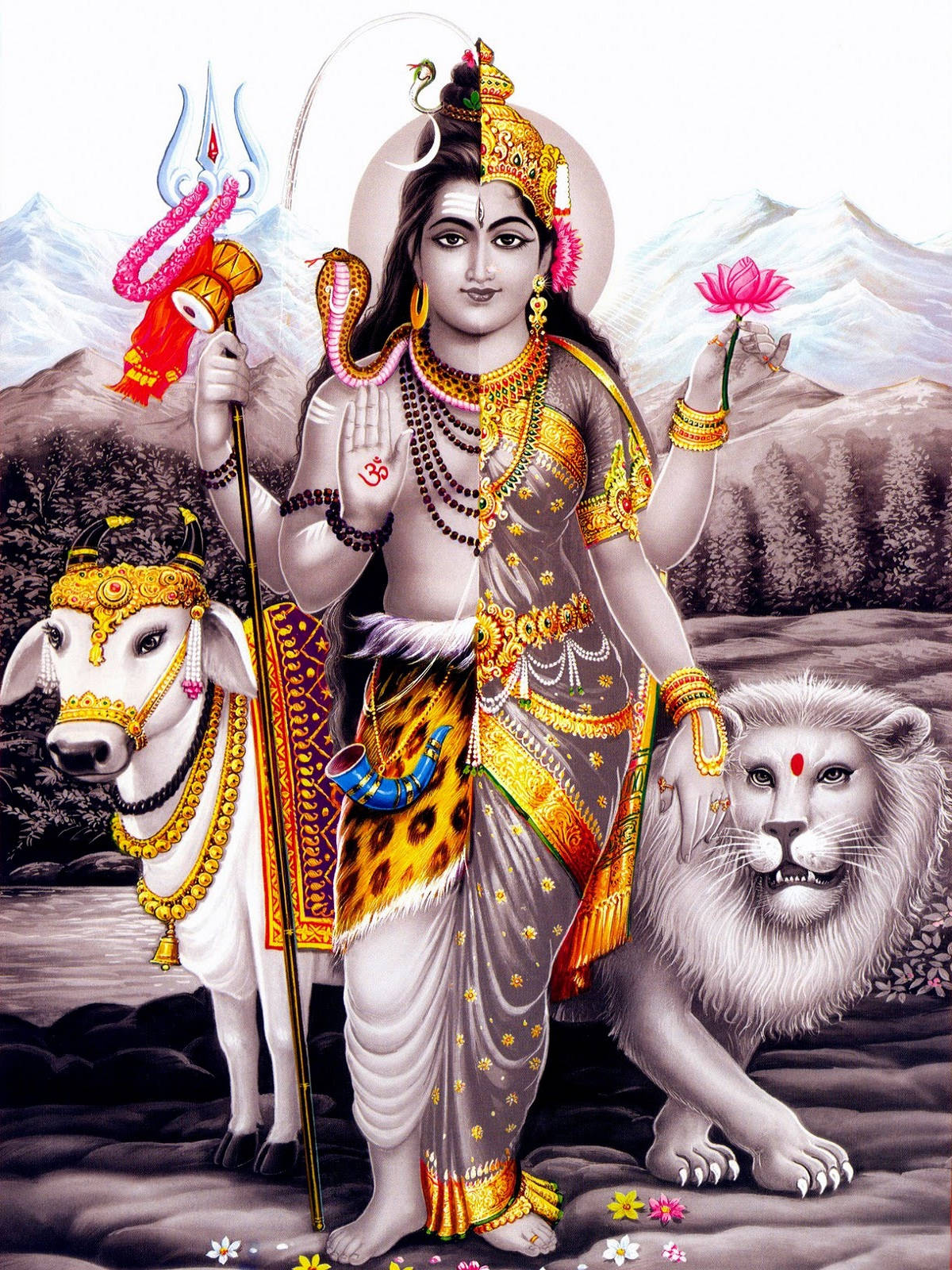 रंगीन पॉप आर्ट शिव पार्वती अर्धनारीश्वर — शेर वॉलपेपर