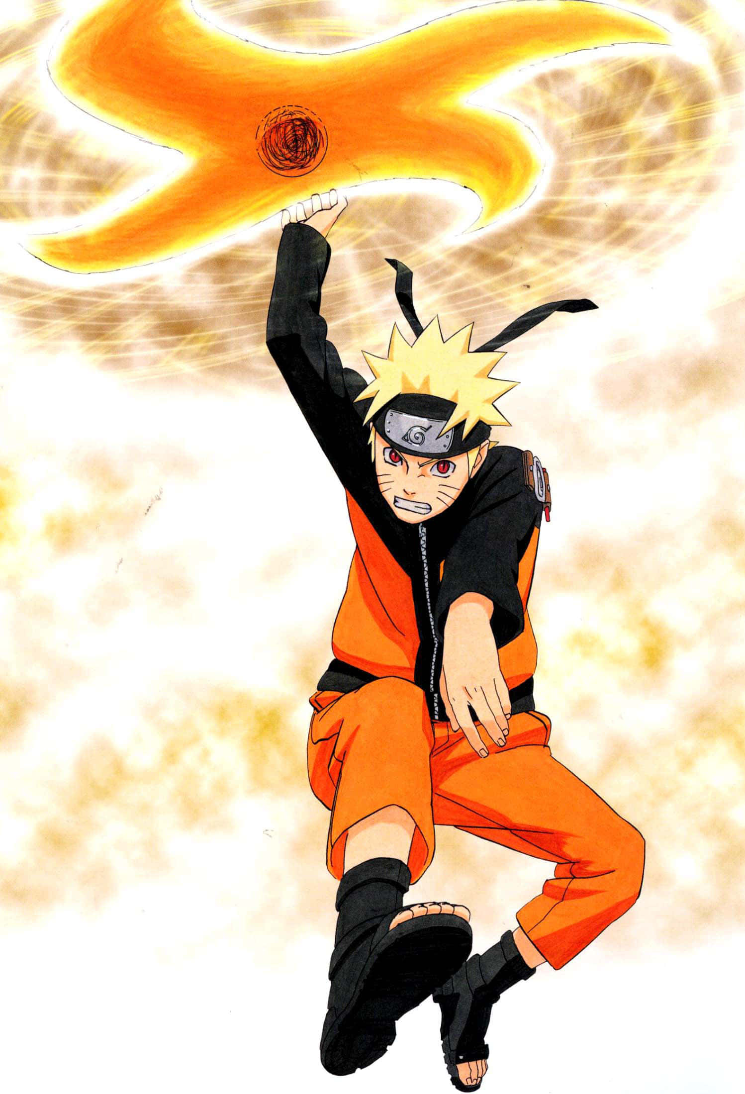 रहस्यमय पृष्ठभूमि पर नारुतो की महाकाव्य एक्शन मुद्रा वॉलपेपर