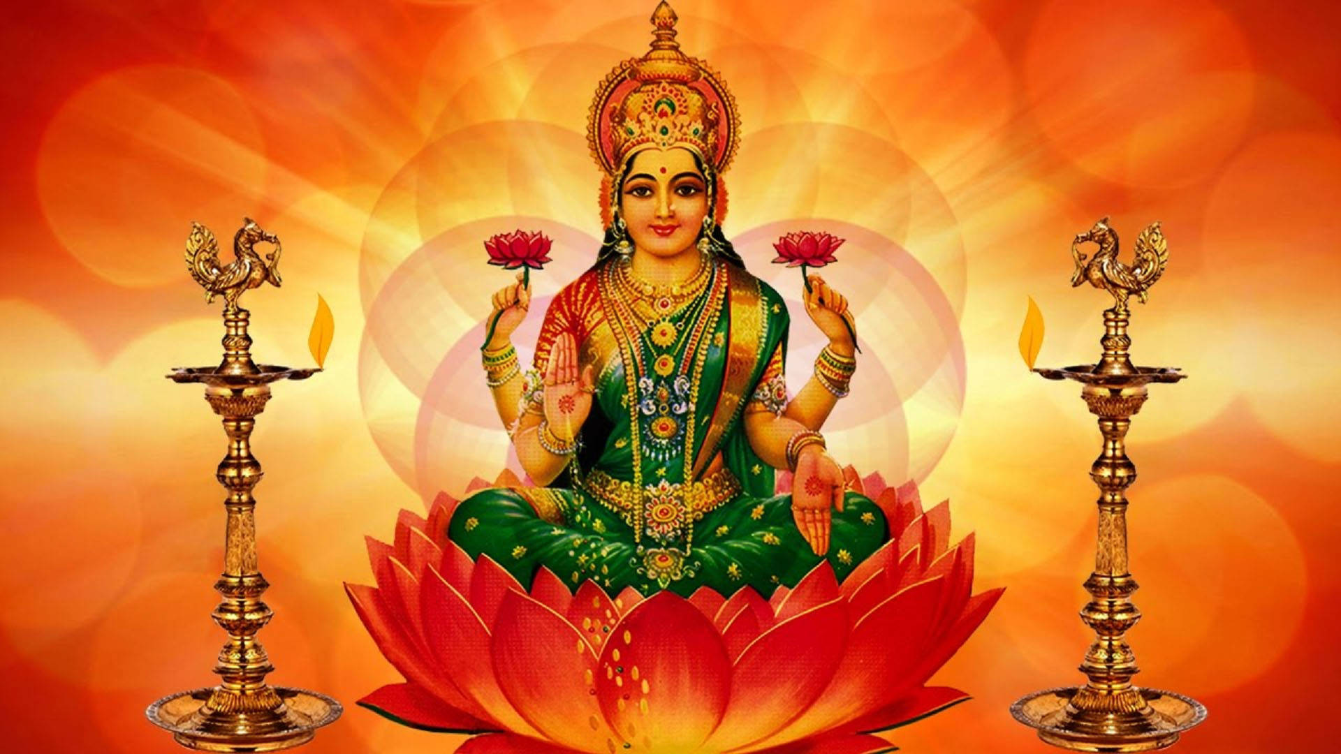 लक्ष्मी लाल नारंगी कमल वॉलपेपर