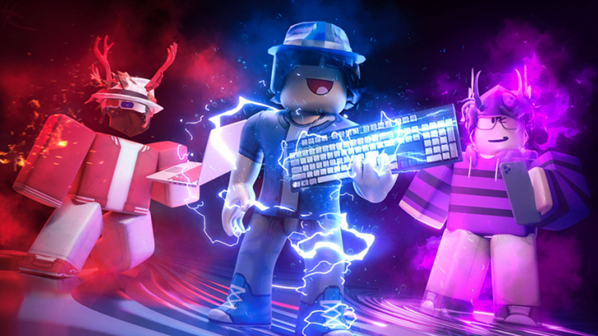 लाल, नीला और बैंगनी कूल Roblox वॉलपेपर