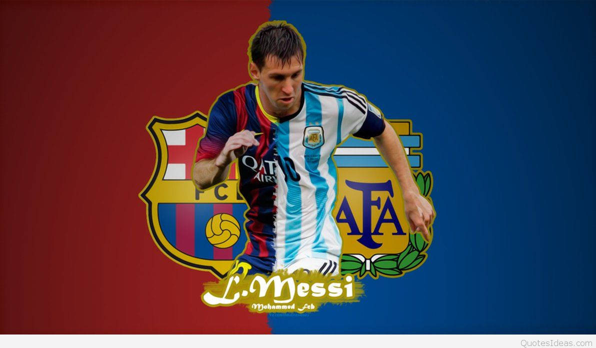 FCB और AFA टीम लोगो के साथ लियोनेल मेस्सी का फैन आर्ट वॉलपेपर — मेस्सी वॉलपेपर