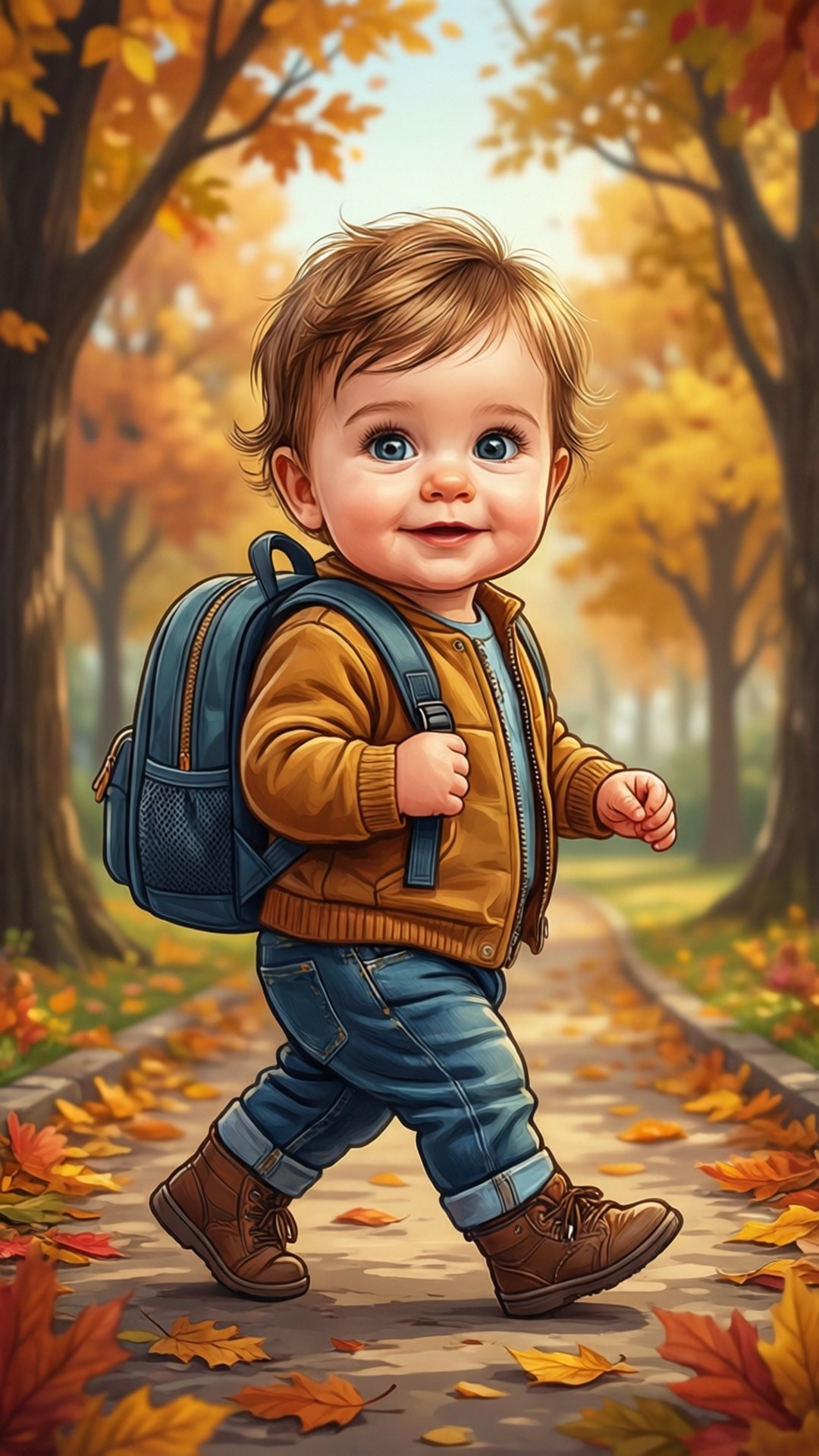 शरद ऋतु में चलता बच्चा वॉलपेपर