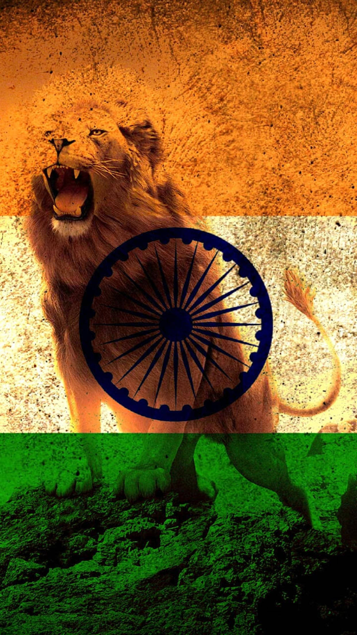 शेर और भारतीय झंडा मोबाइल वॉलपेपर