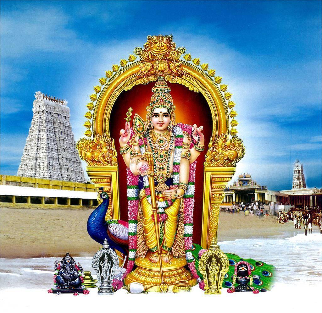 समुद्र की पृष्ठभूमि पर भगवान मुरुगन की सेट — समुद्र वॉलपेपर