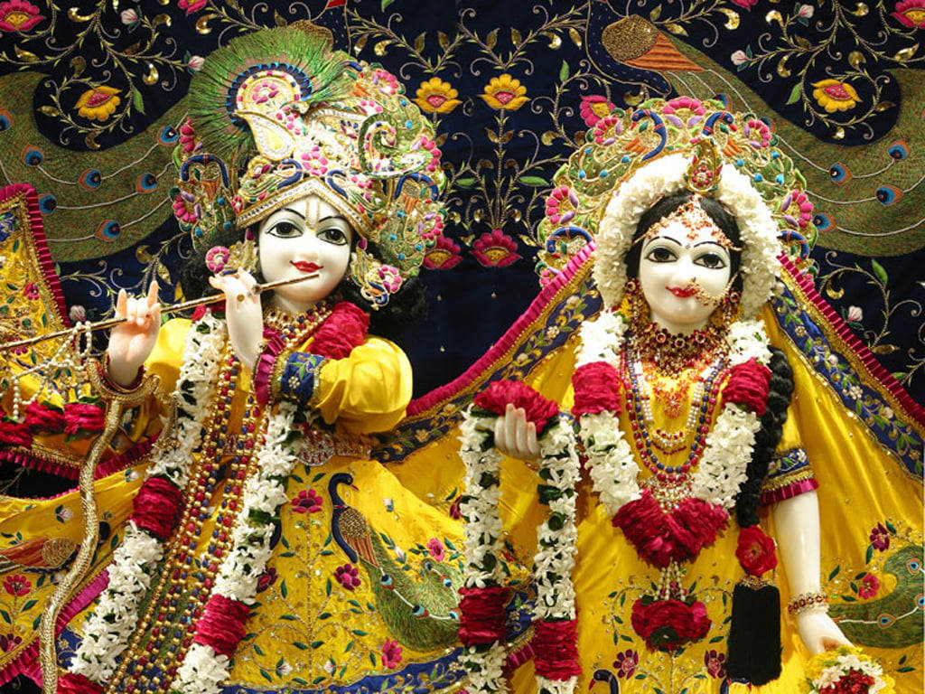 सुंदर कृष्ण और राधा भगवान की मूर्तियाँ वॉलपेपर