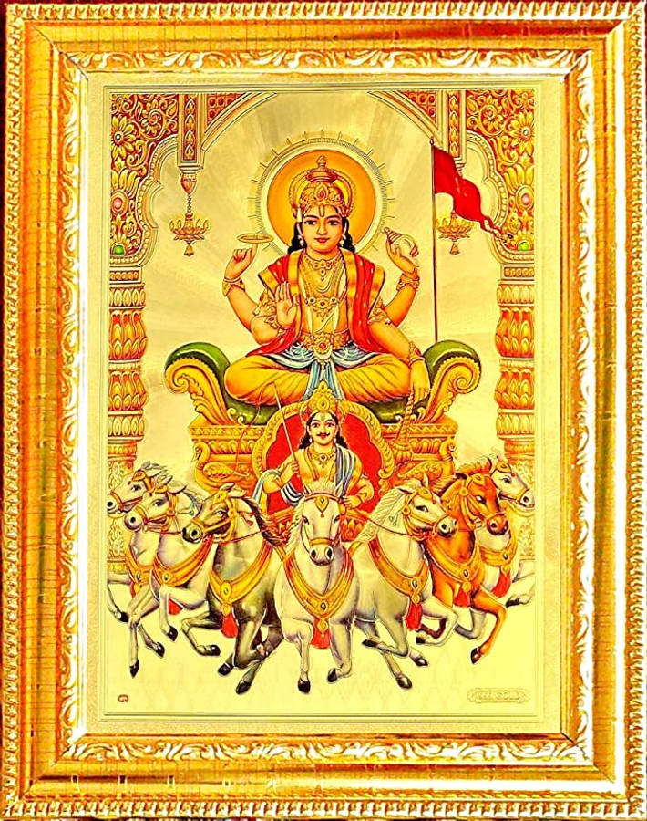 सूर्य भगवान सुनहरे फ्रेम के साथ वॉलपेपर