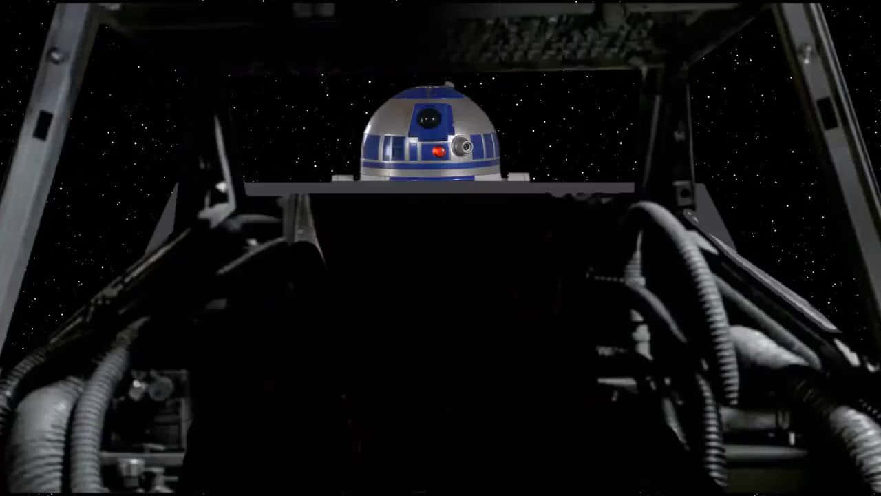 स्टार वार्स ज़ूम बैकग्राउंड अंतरिक्ष में R2D2 वॉलपेपर