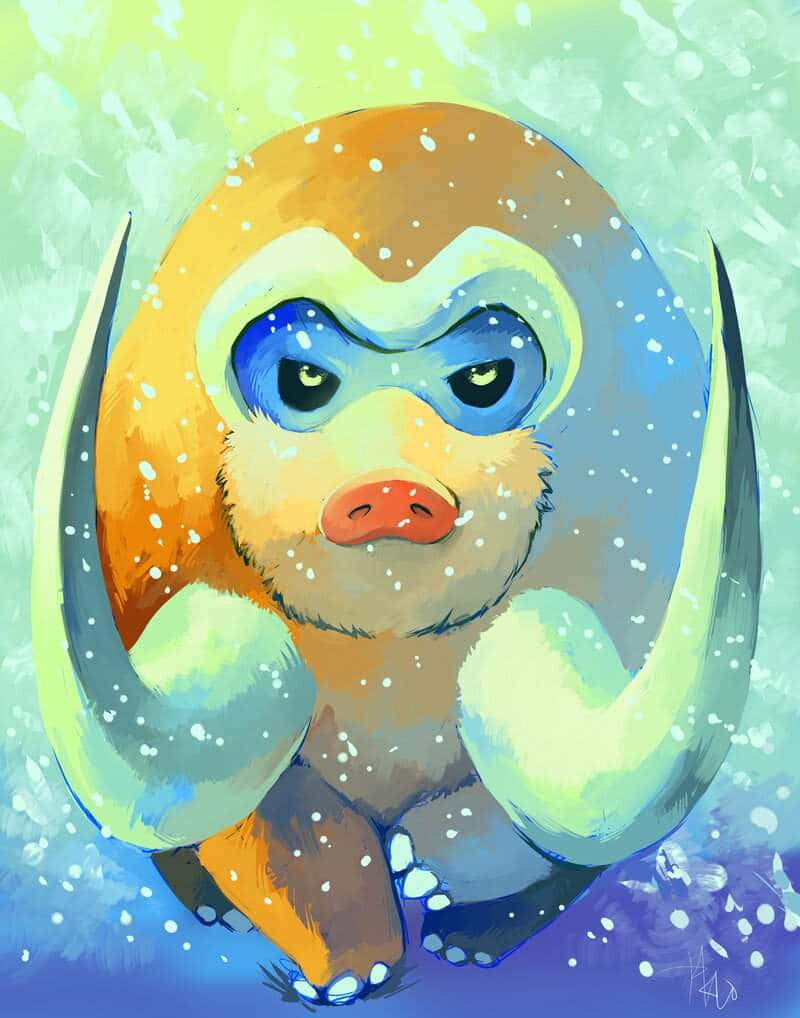雪中行走的猛犸猪插画 वॉलपेपर