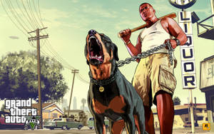 4K GTA 5 फ्रैंकलिन चॉप को पकड़े हुए