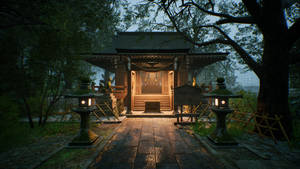 Ghostwire Tokyo रोशन मंदिर वॉलपेपर — ゴーストワイヤー東京 वॉलपेपर