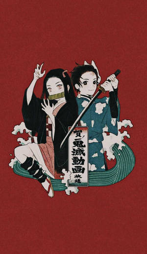 Nezuko Tanjiro लाल डेमन स्लेयर आईफोन वॉलपेपर — 루이 귀멸의 칼날 वॉलपेपर