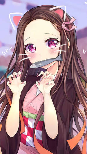 Nezuko बनी ईयर्स डेमन स्लेयर आईफोन वॉलपेपर — 鬼滅の刃 ねずこ वॉलपेपर