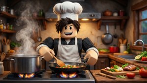 एक व्यस्त रसोई में Roblox शेफ अवतार के साथ तूफान लाएं। — रोब्लॉक्स वॉलपेपर