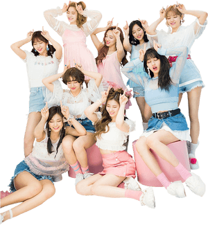 Twice Kpop ग्रुप पोज़ खुशमिज़ाज पोशाकें