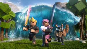 कूल Roblox लहरों से भागते हुए — रोब्लॉक्स वॉलपेपर