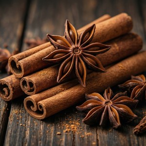 लकड़ी पर दालचीनी और स्टार ऐनीज़ का क्लोज़-अप, गर्म मसाले। — खूबसूरत क्रिसमस वॉलपेपर