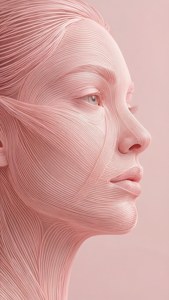 हल्के गुलाबी रंग में एक न्यूनतम अमूर्त चेहरा, आधुनिक और कलात्मक। — हल्का गुलाबी सुंदरता वॉलपेपर