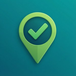 सफल स्थान के लिए चेकमार्क के साथ फ्लैट मैप पिन, UI प्रेरित। — पिक्सल वॉच 3 वॉलपेपर